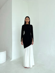 Black/White Colorblock Asymmetrical Dress