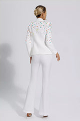 Emely White Beaded Sequin Diamond Blazer Set