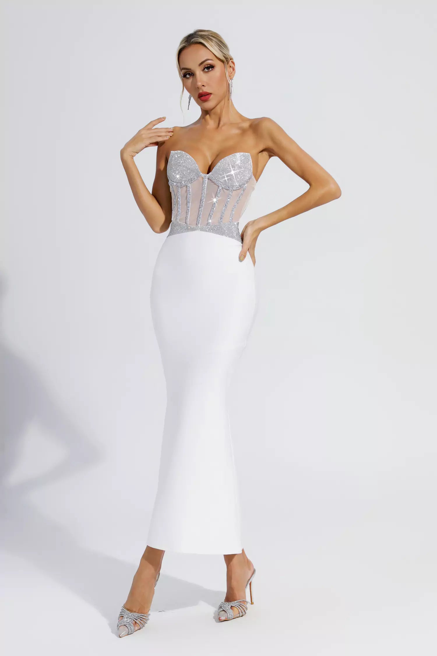 Erin White Diamond Bodycon Maxi Dress