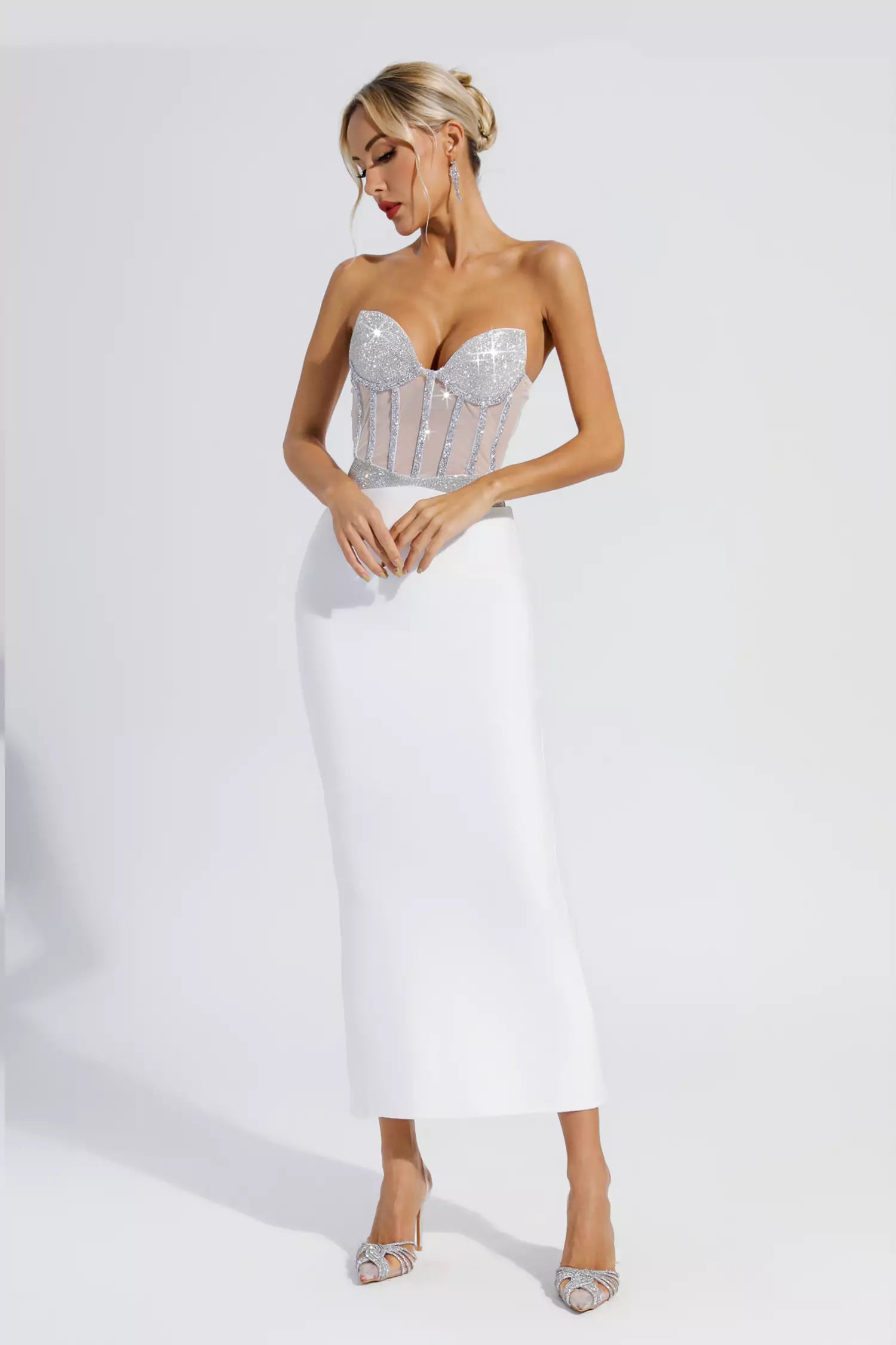 Erin White Diamond Bodycon Maxi Dress