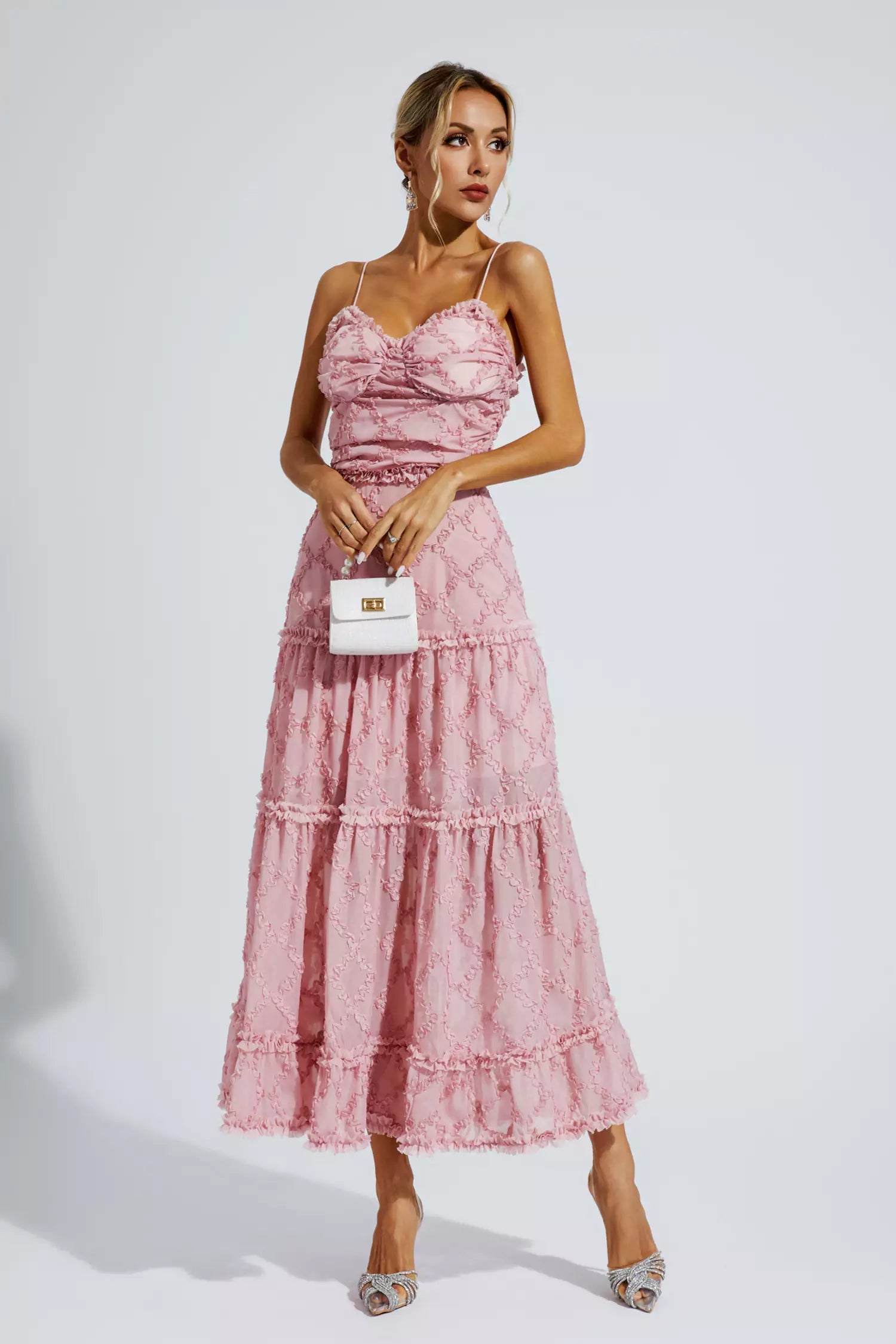 Heaven Pink Ruched Slip Maxi Dress