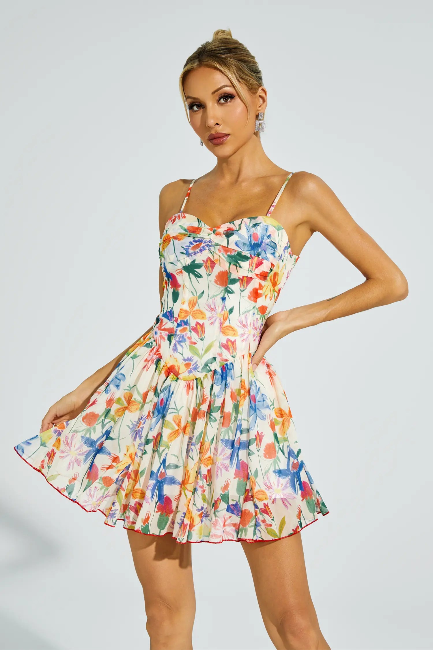 Hobson Orange Flower Mini Slip Dress