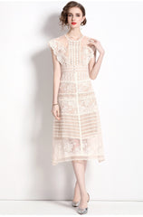 A-LIne Sleeveless Silk Lace Midi Dress