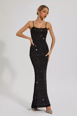 Indie Black Embellished Mesh Maxi Dress