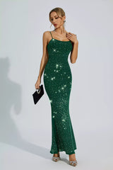 Indie Green Embellished Mesh Maxi Dress