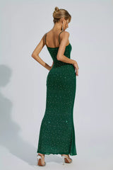 Indie Green Embellished Mesh Maxi Dress