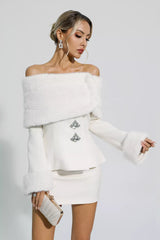 Irene White Furry Coat Set