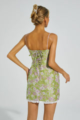 Jacob Green Flower Lace Slip Dress