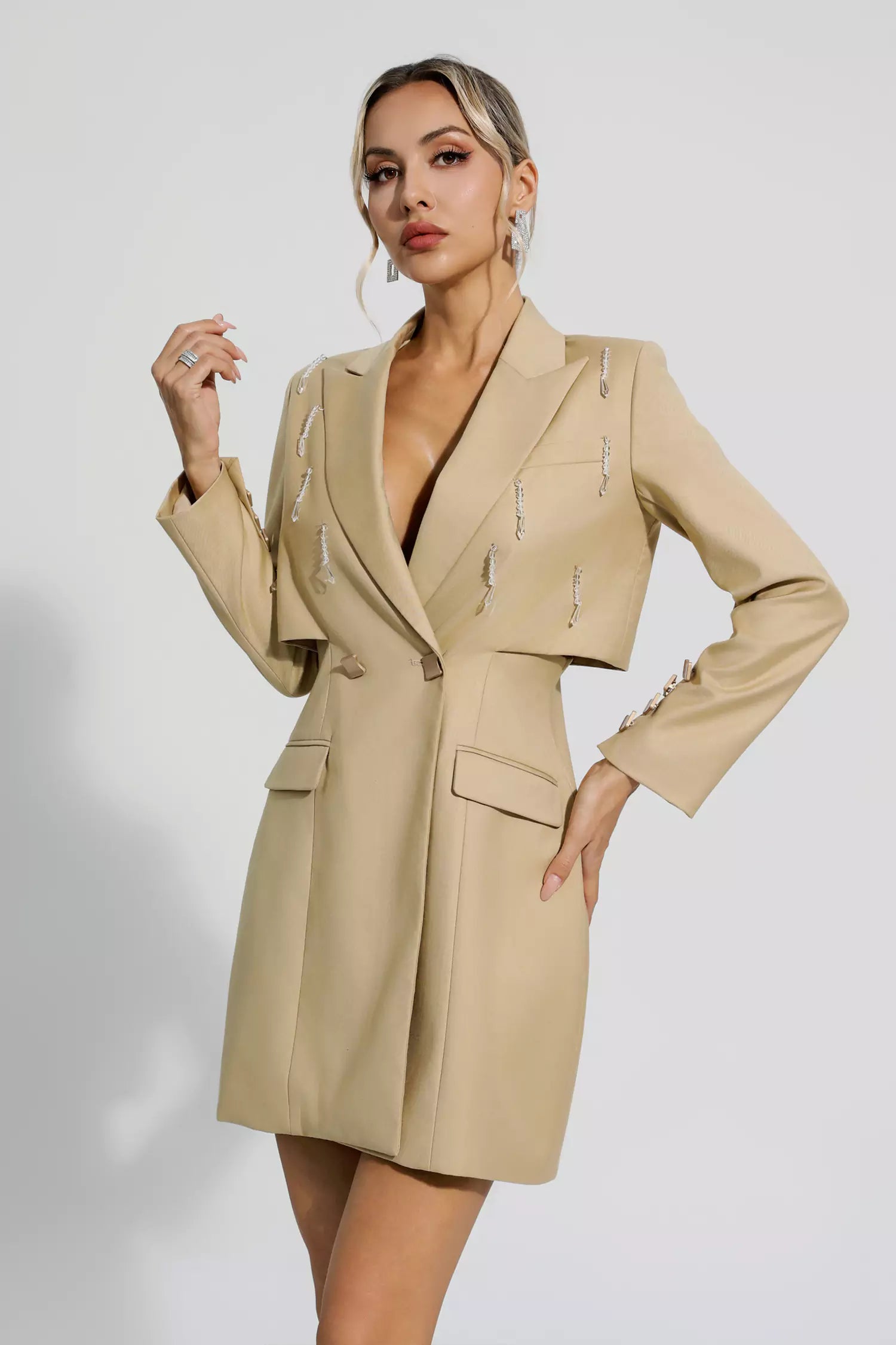 Jada Khaki Long Sleeve Blazer Dress