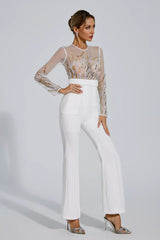 Jaycee White Sequin Mesh Jumpsuit