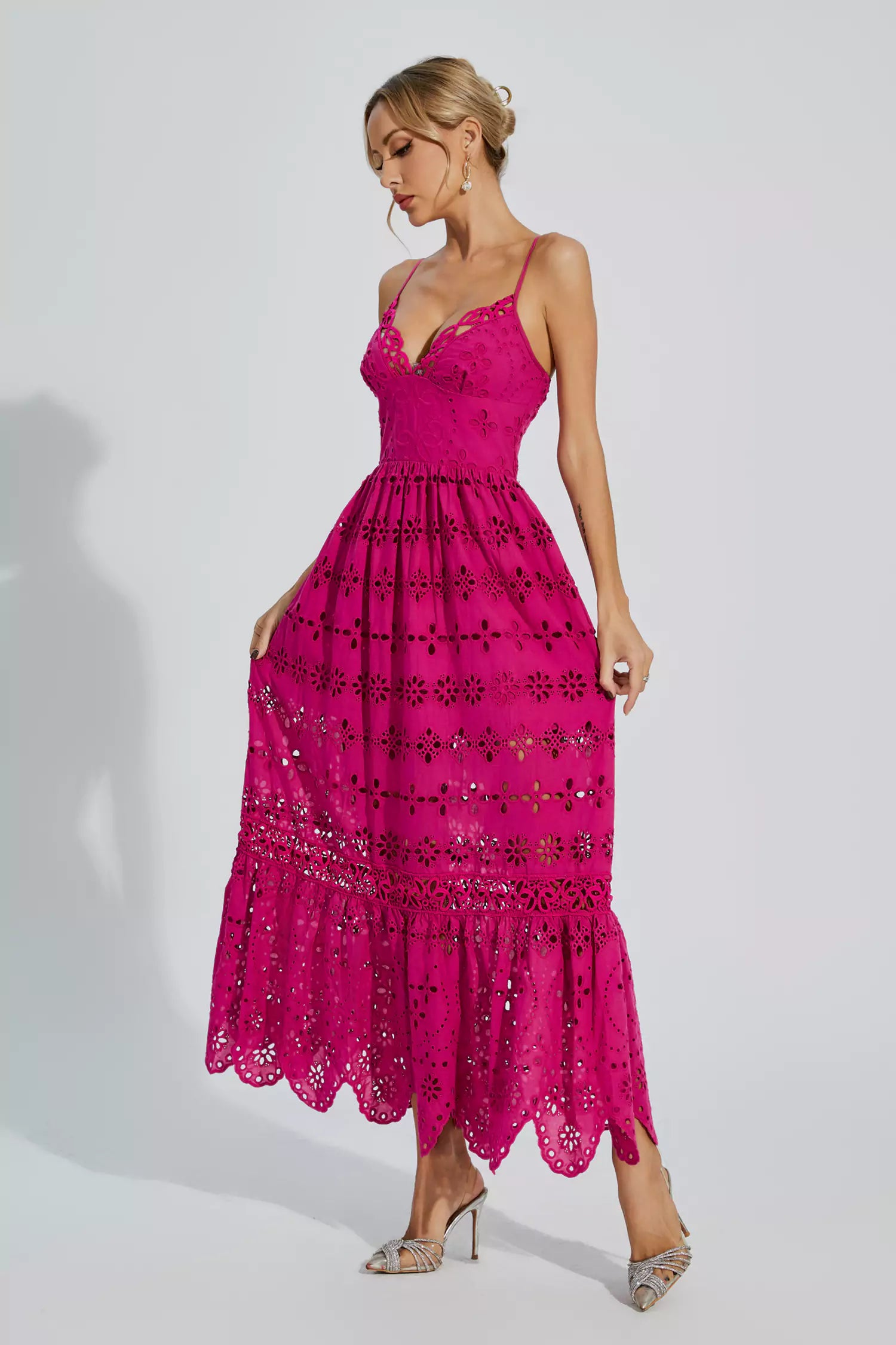 Jaylah  Rose Red Lace Slip Maxi Dress