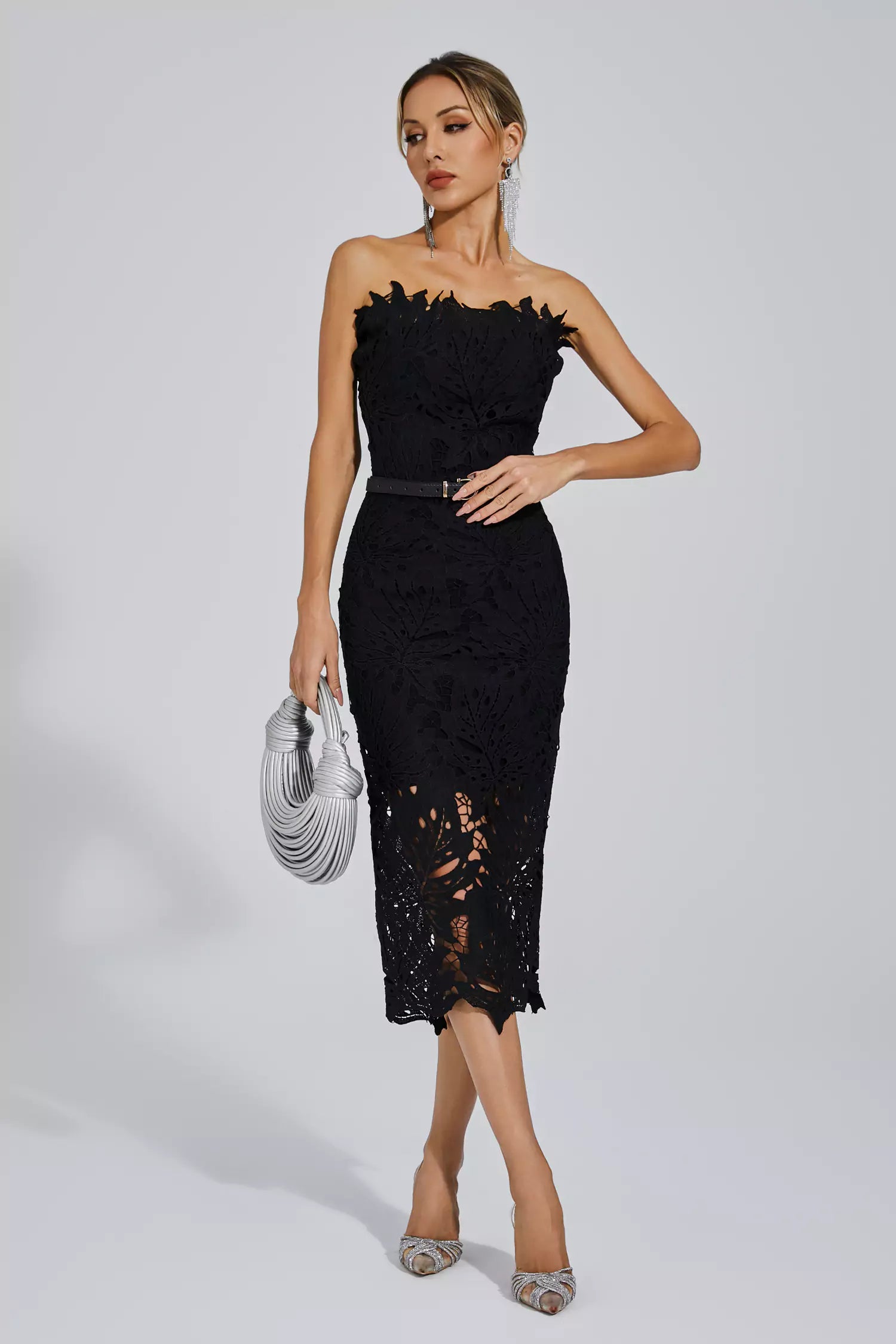 Jazlyn Black Floral Lace Midi Dress