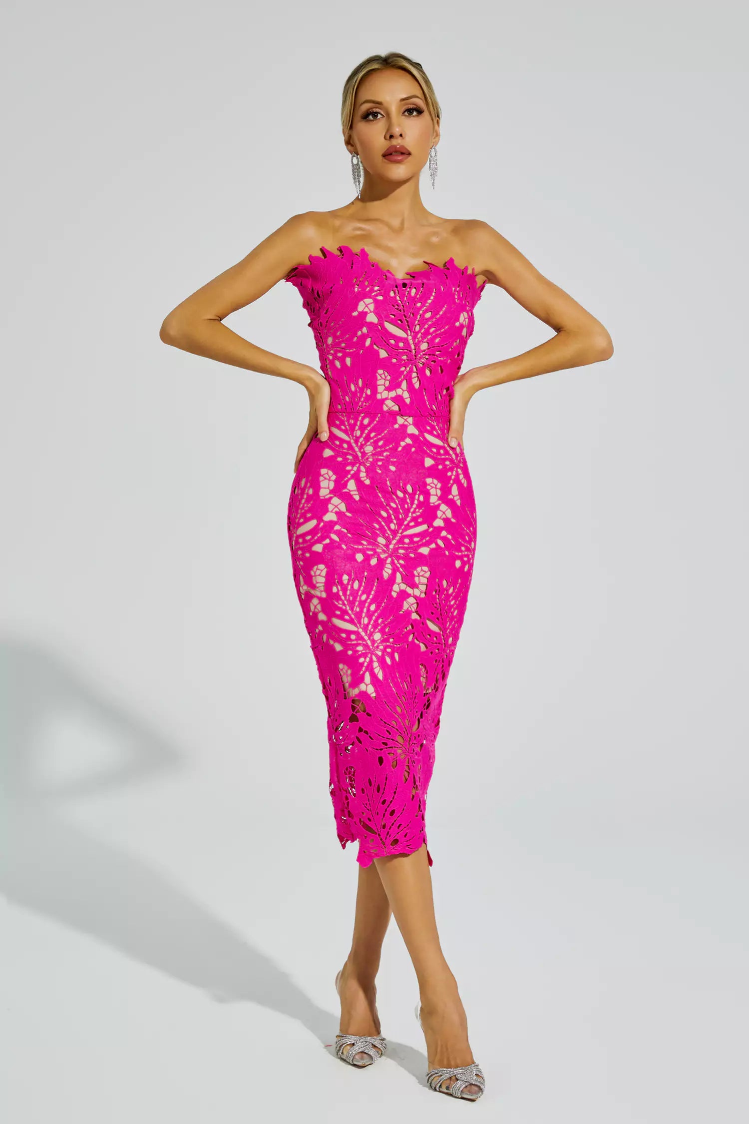 Jazlyn Rose Red Floral Lace Midi Dress