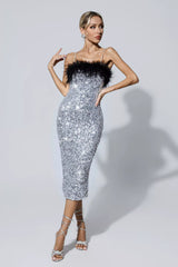 Jemma Black Feather Midi Sequin Dress