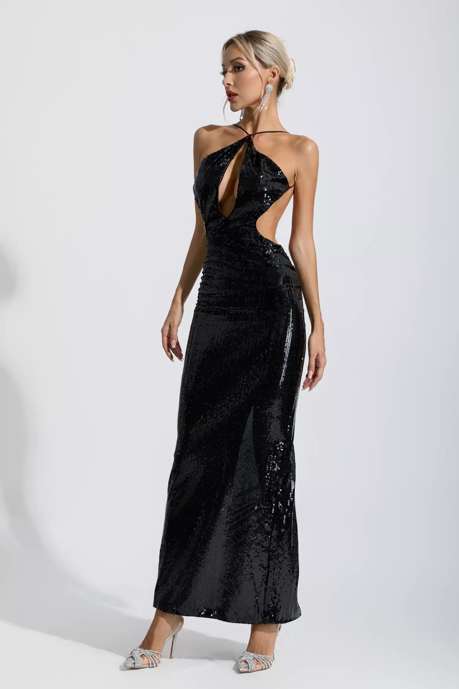 Jimena Black Sequin Trim Maxi Dress