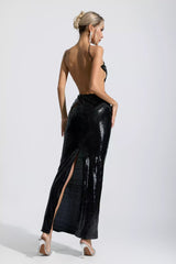 Jimena Black Sequin Trim Maxi Dress