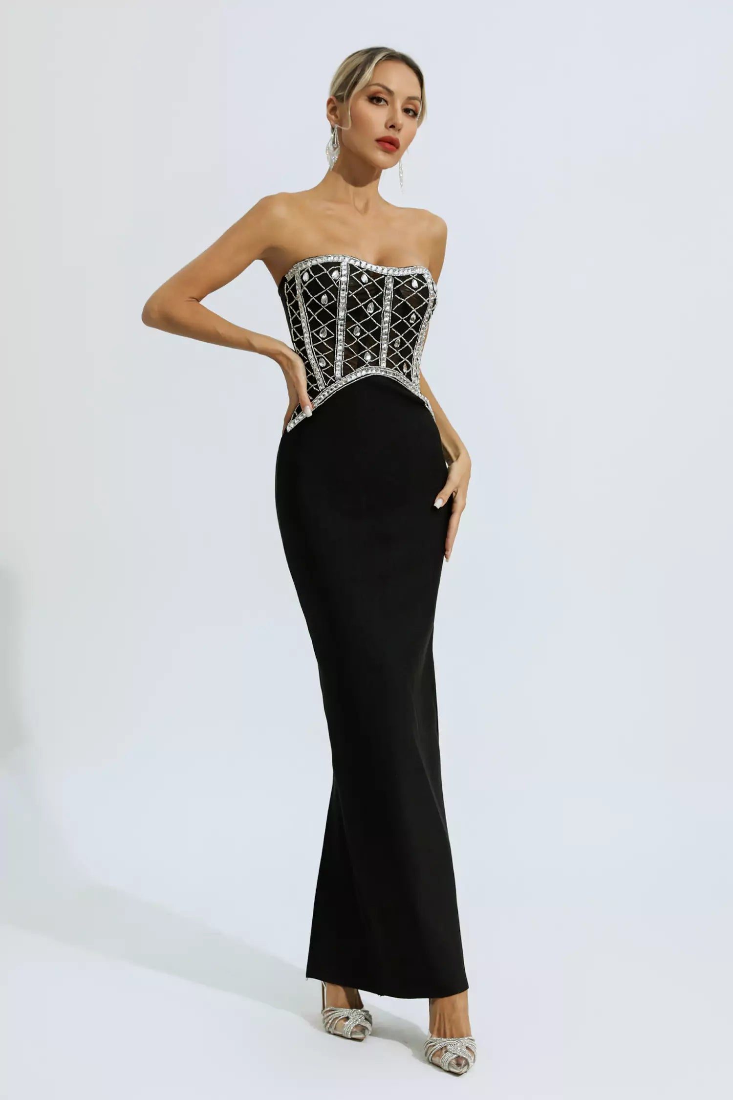 Jolie Black Beading Bandage Dress