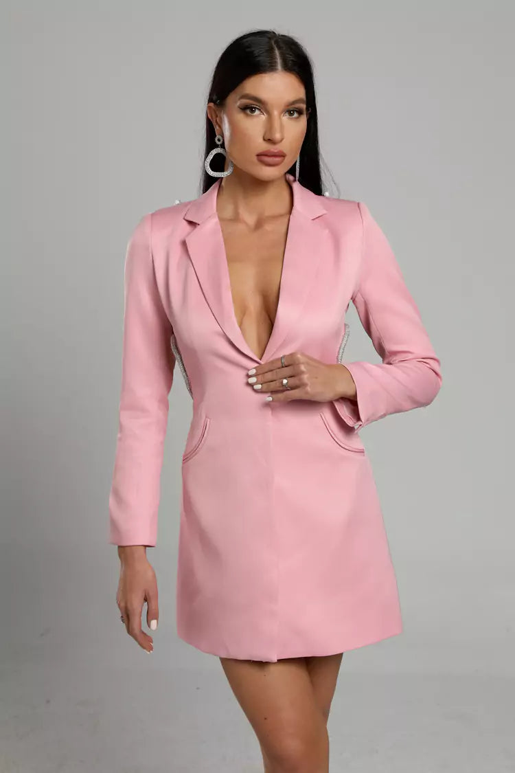 Journee Pink Backless Blazer Mini Dress