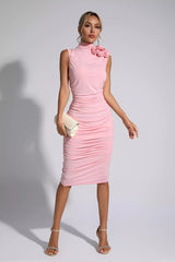 Joy Pink Floral Ruched Bodycon Dress