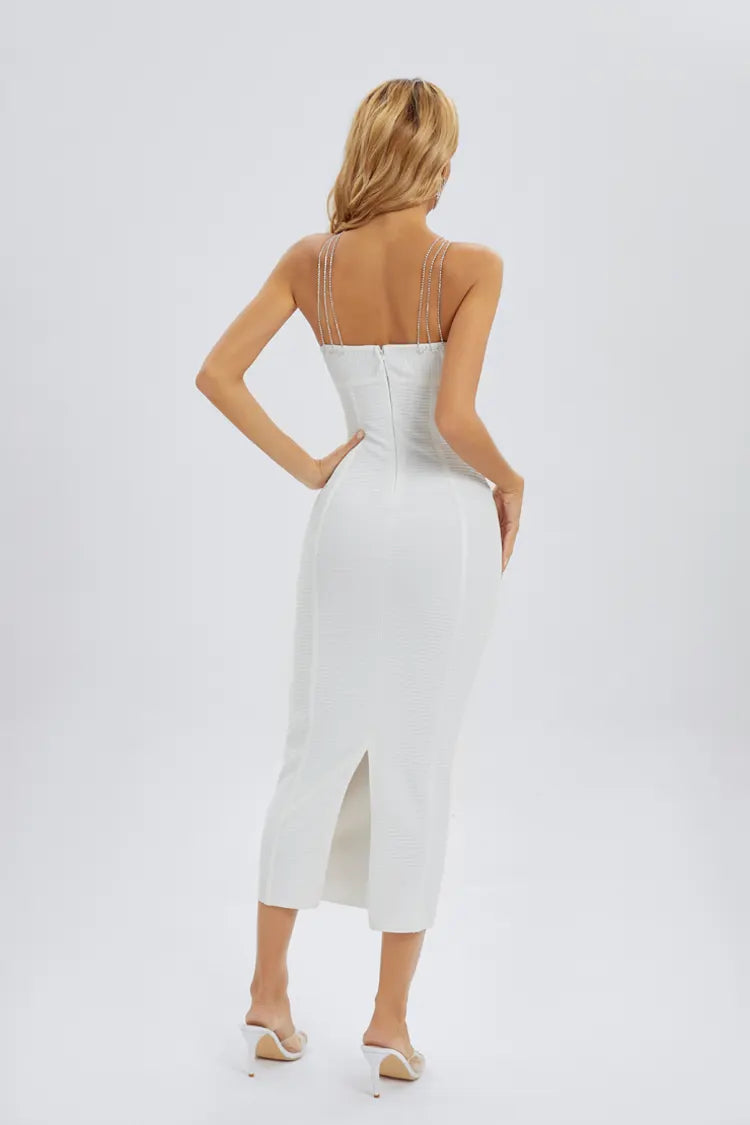 Julia White Diamante Halterneck Maxi Dress