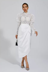 Kailey White Lace  Bubble Sleeve Midi Dress