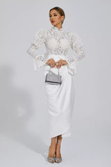 Kailey White Lace  Bubble Sleeve Midi Dress