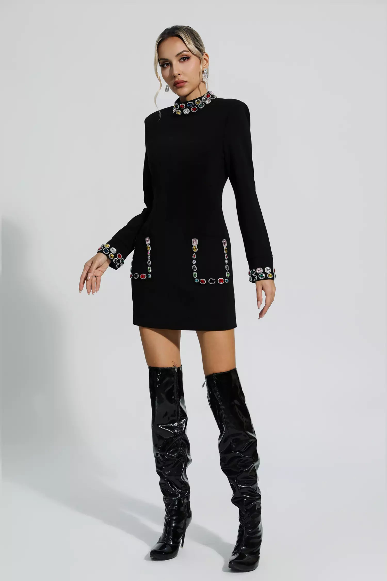 Karina Black Diamond Embellishment Mini Dress