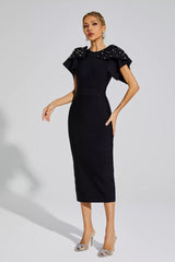 Kassidy Black Knitted Embellished Midi Dress