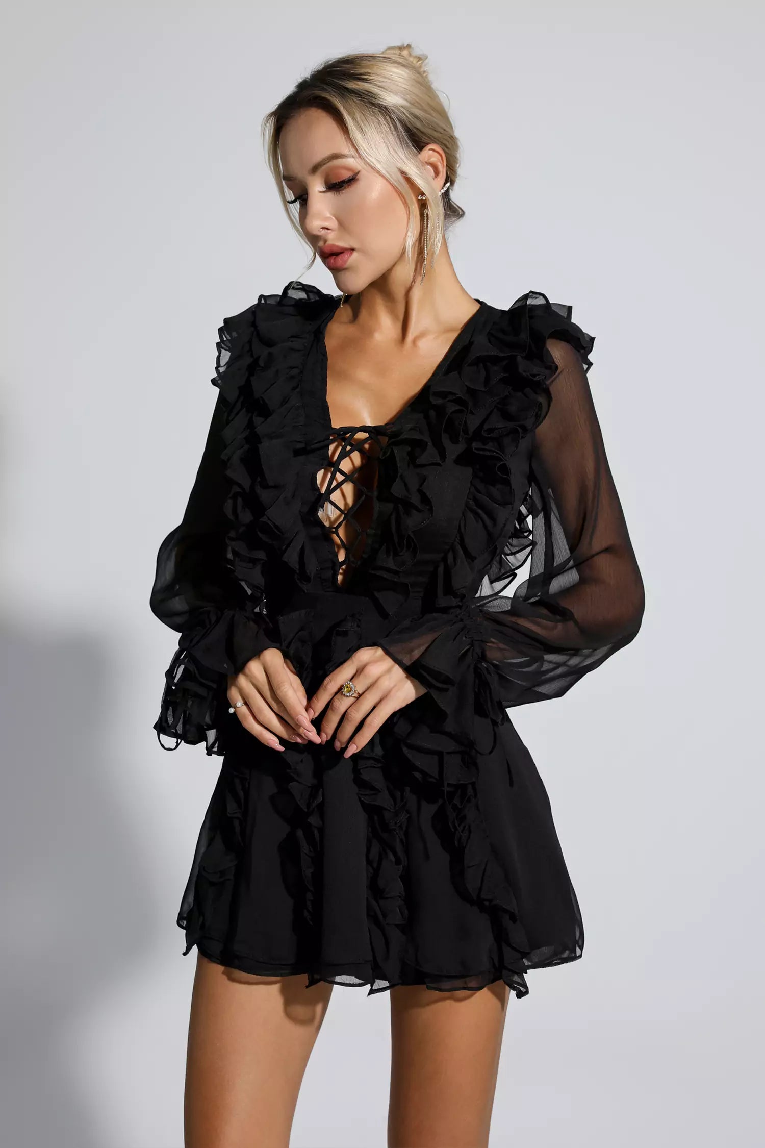 Kate Black Chiffon Mini Dress