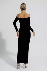 Keilani Black Velvet Long Sleeve Maxi Dress