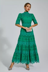 Kenna Green Hollow Half Sleeve Midi Dress