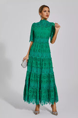 Kenna Green Hollow Half Sleeve Midi Dress