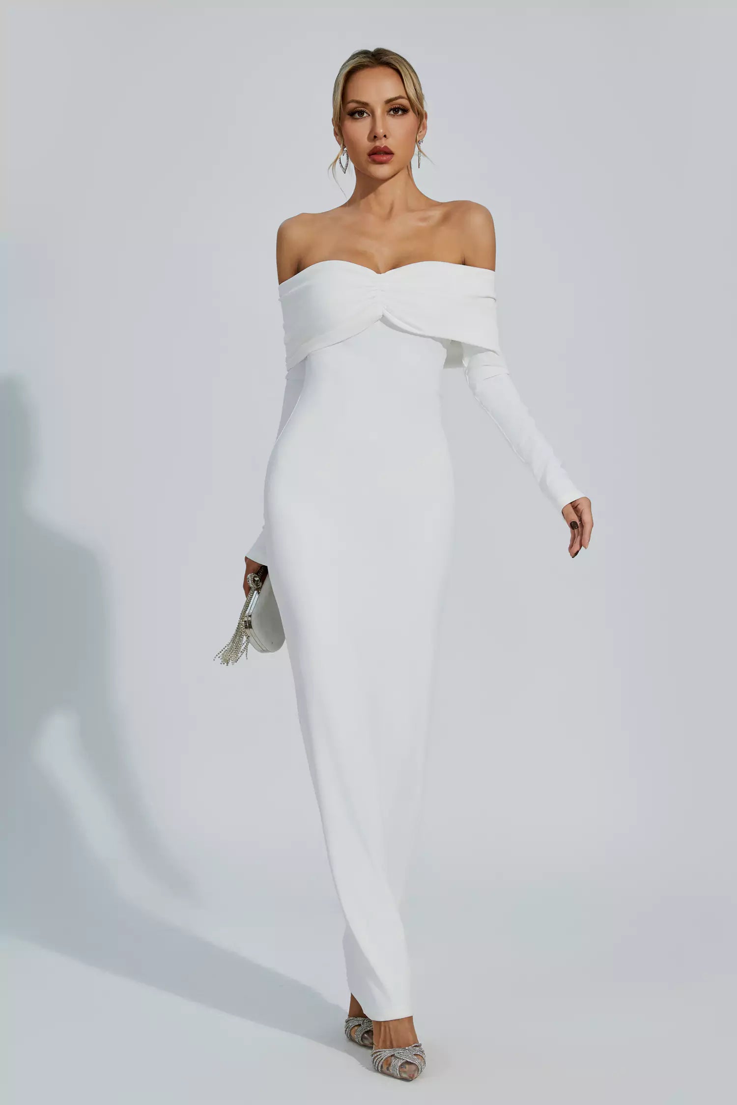 Kiana White Pleated Off-Shoulder Dress