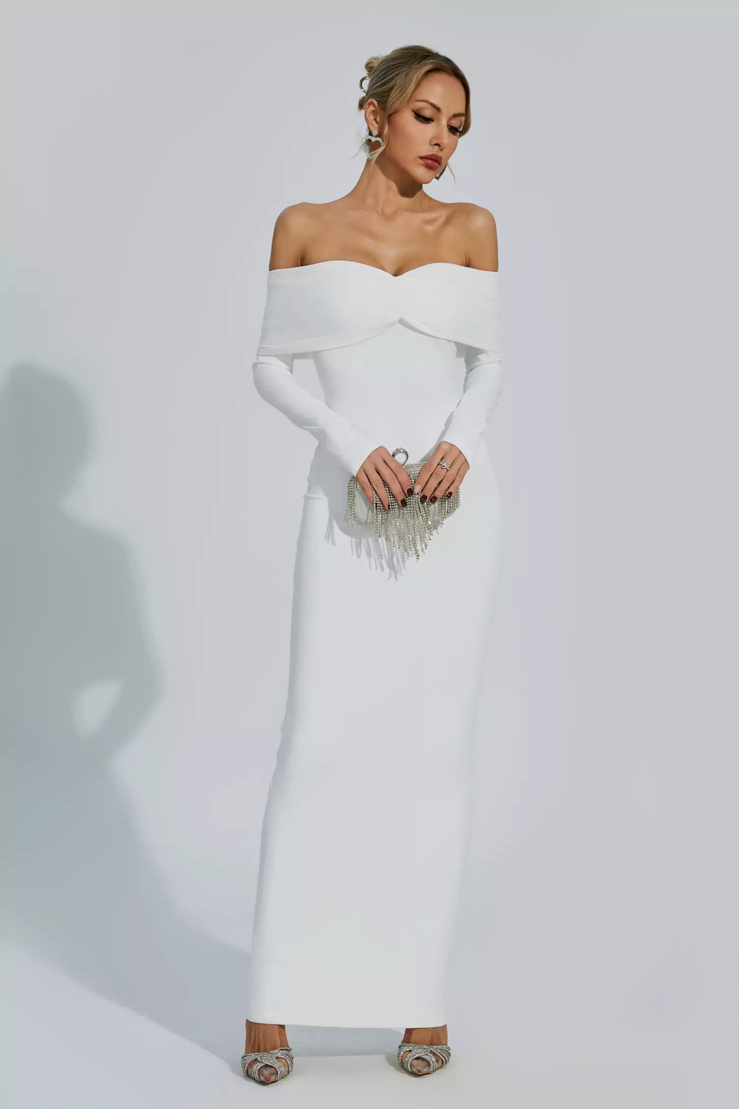 Kiana White Pleated Off-Shoulder Dress