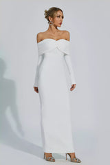 Kiana White Pleated Off-Shoulder Dress