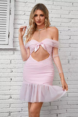 Kiara Light Pink Mesh Ruched Mini Dress