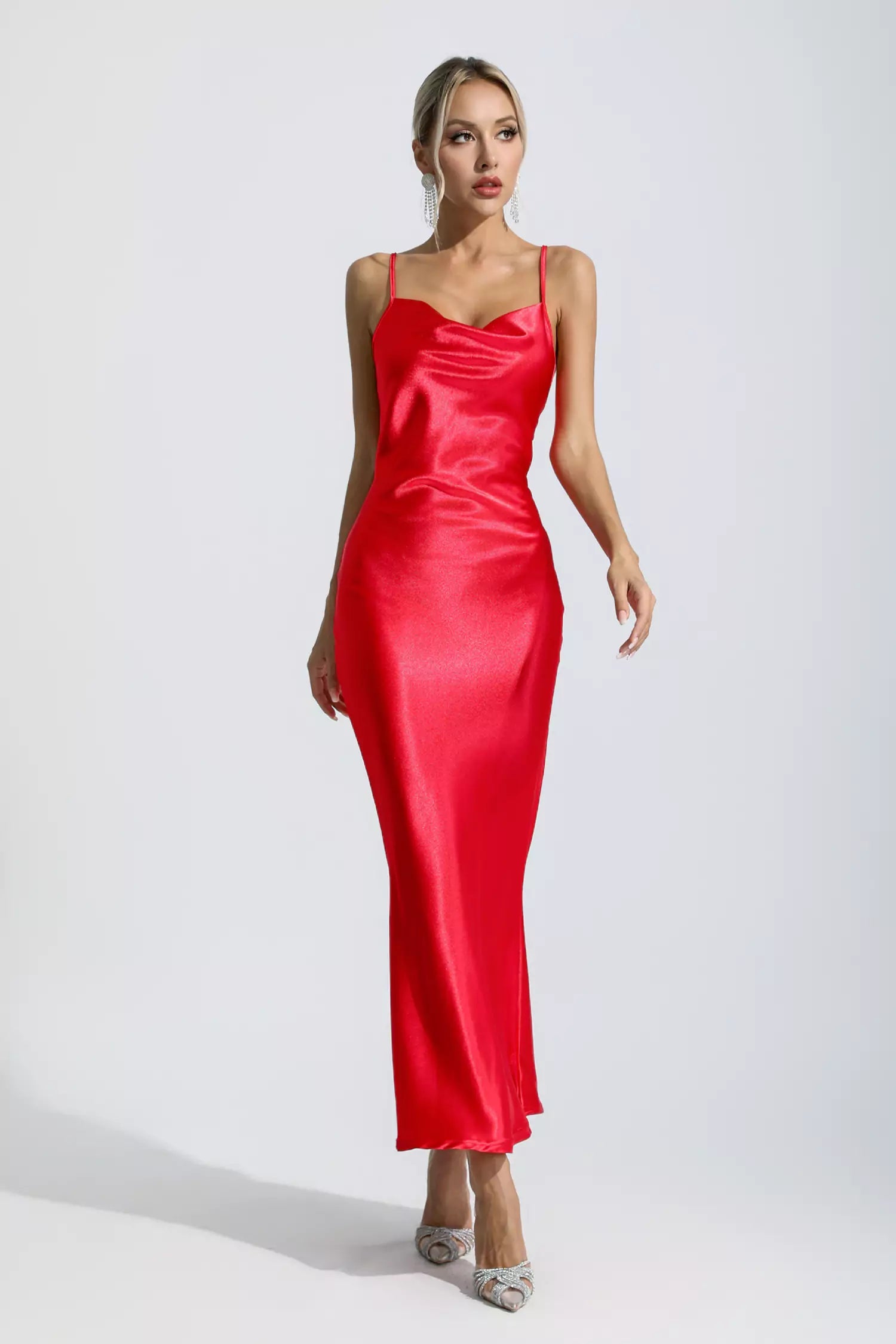 Kinsley Red Mermaid Satin Maxi Dress