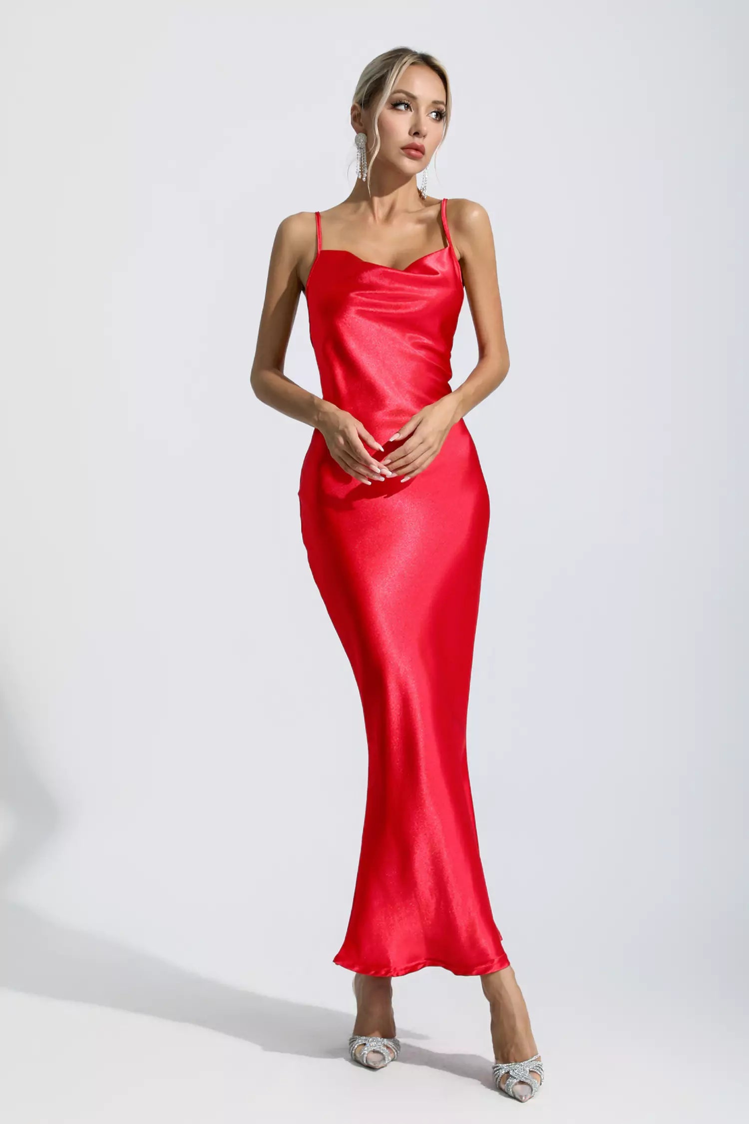 Kinsley Red Mermaid Satin Maxi Dress