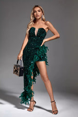 Kira Dark Green Sequin Feather Dress