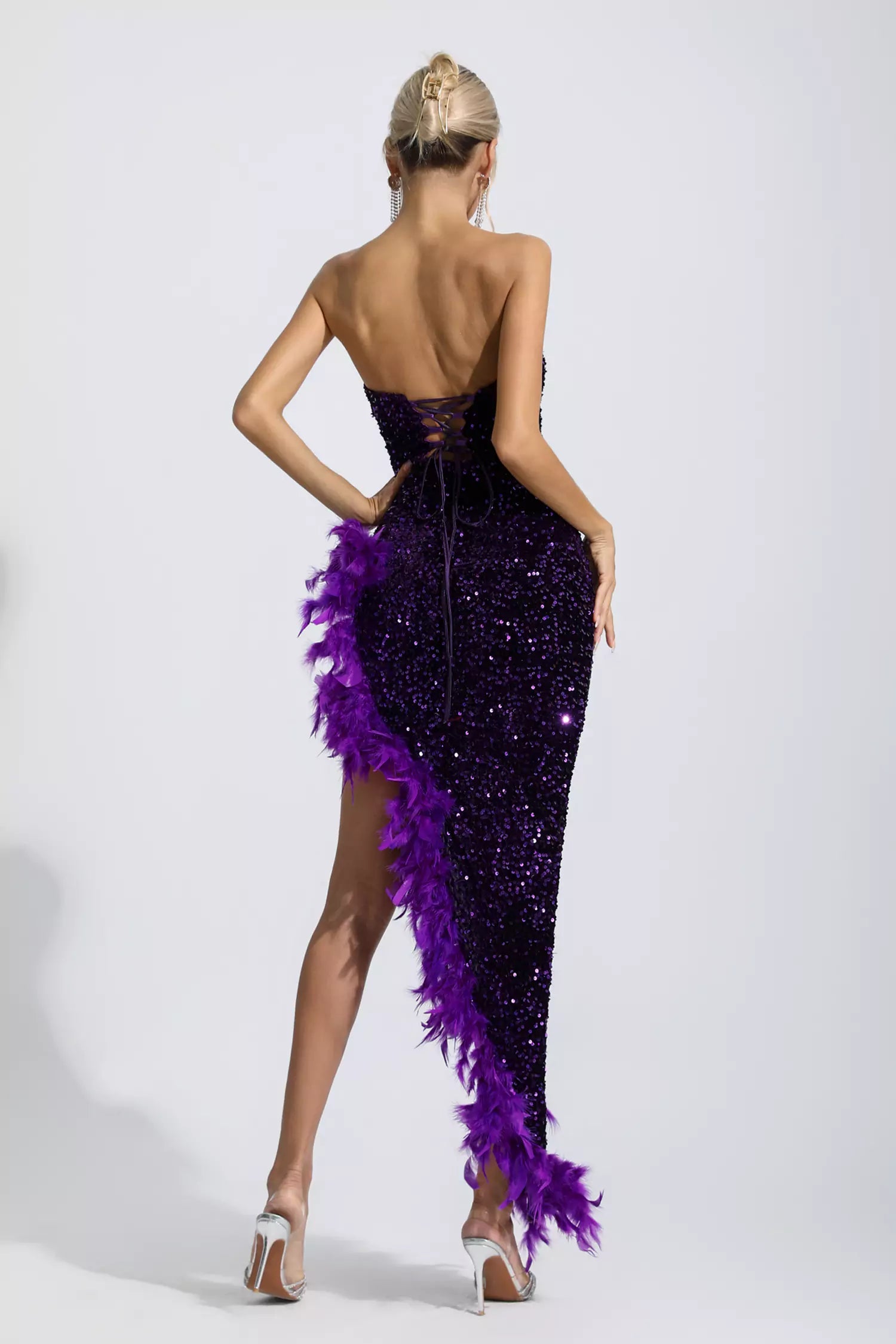 Kira Purple Sequin Feather Dress