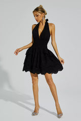 Landry Black V-neck Halter Dress