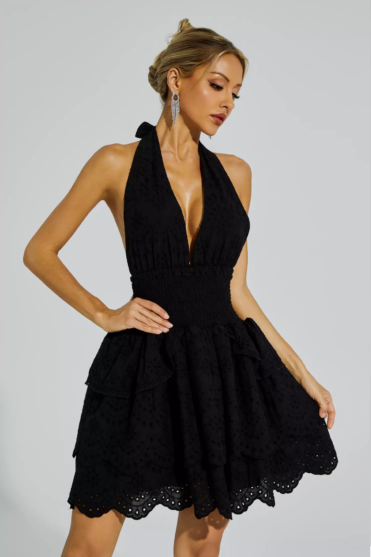 Landry Black V-neck Halter Dress