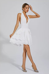 Landry White V-neck Halter Dress