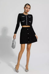 Lara Black Knitted Beads Embellished Set