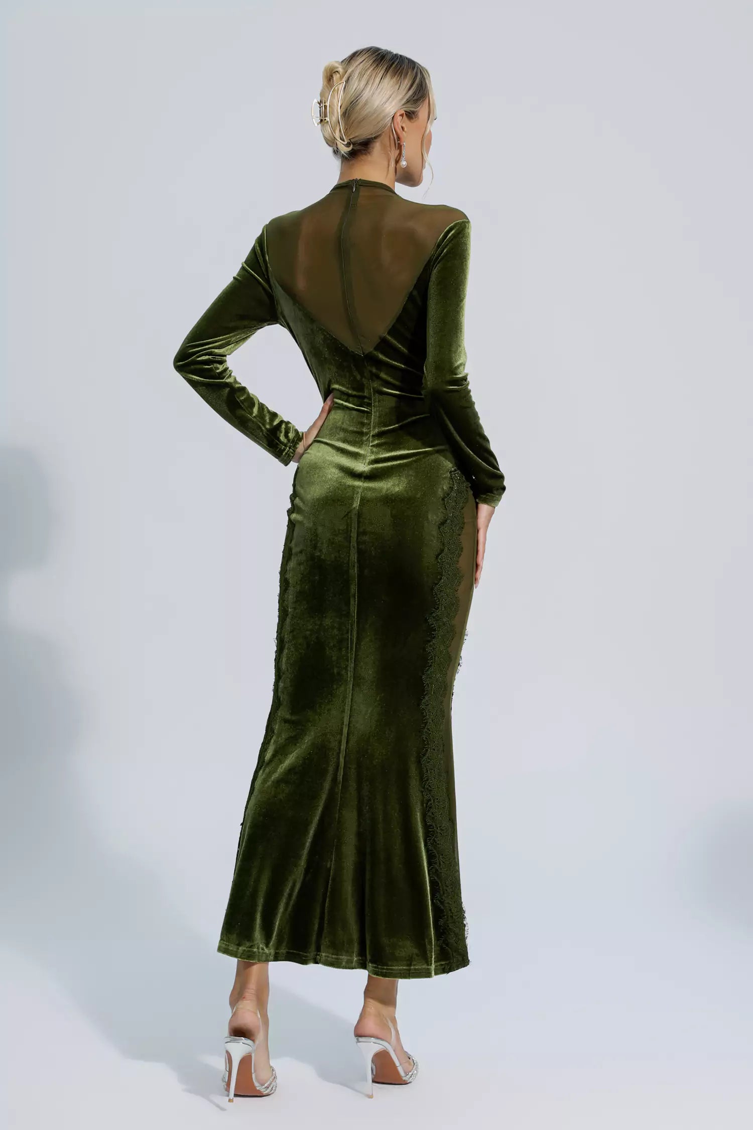 Laurel Green Mesh Long sleeve Maxi Dress