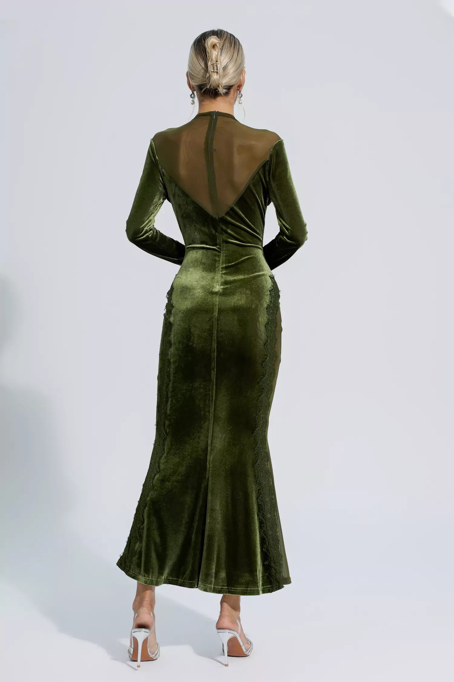 Laurel Green Mesh Long sleeve Maxi Dress