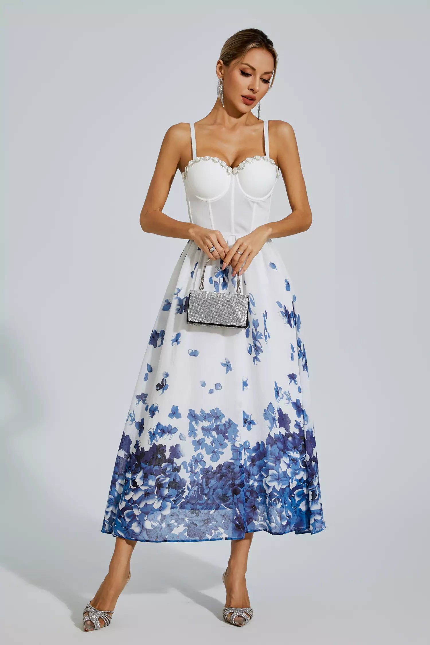 Lauryn White Flower Printed Slip Dress