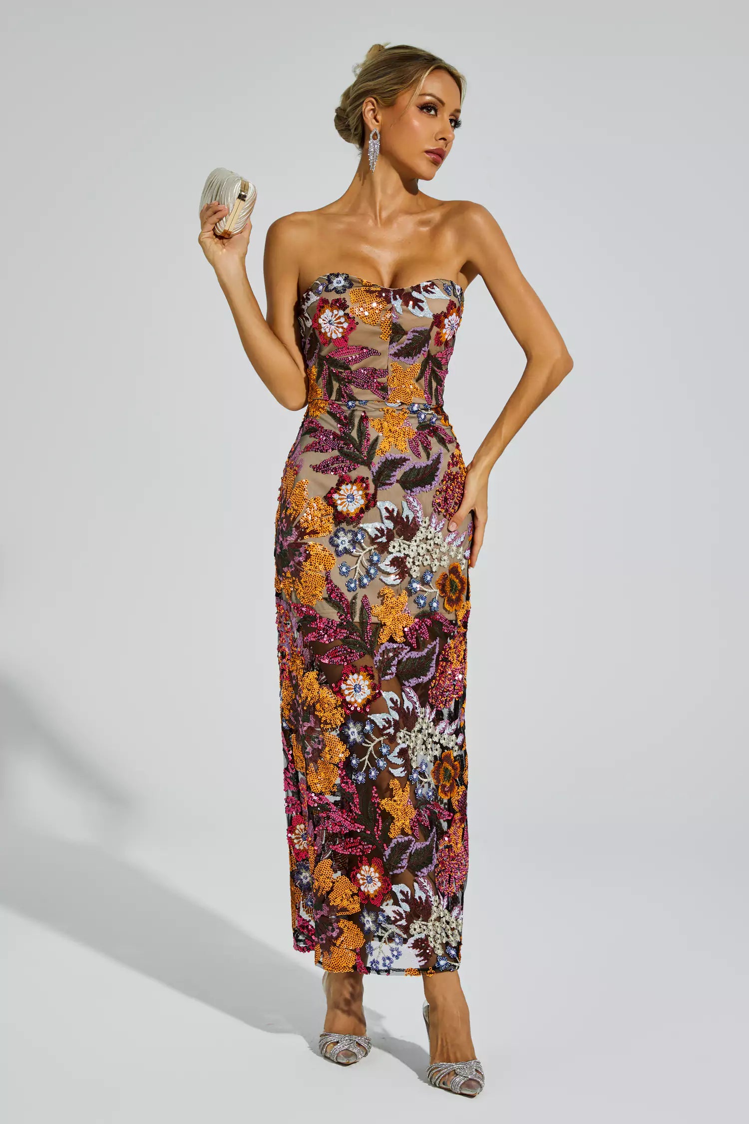 leanna blue flower embroidered maxi dress Leanna Blue Flower Embroidered Maxi Dress