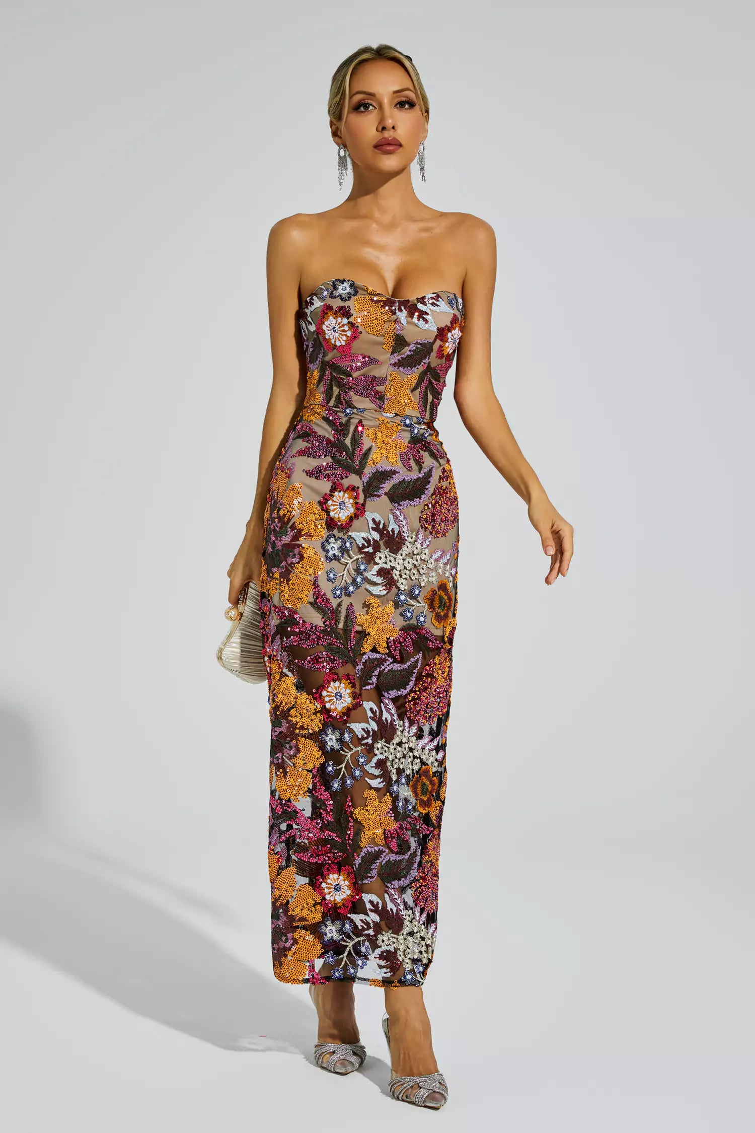 Leanna Red Flower Embroidered Maxi Dress