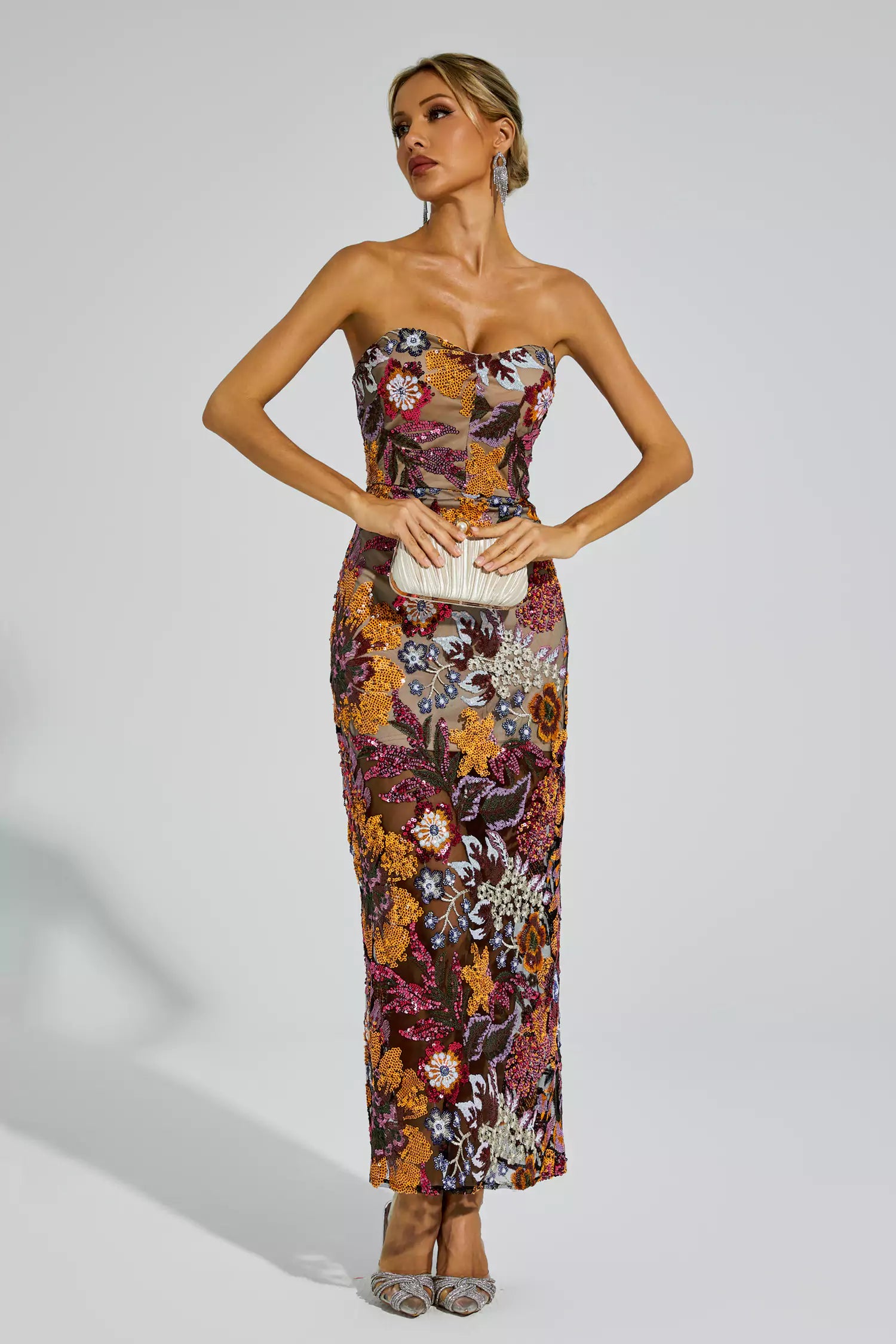 Leanna Red Flower Embroidered Maxi Dress